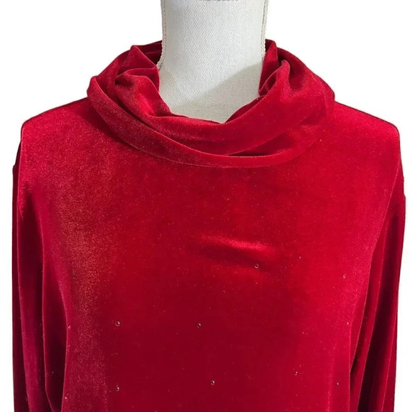 Jaclyn Smith Red Velour Rhinestone Studded Blouse Size Large Elegant Formal Top - Picture 6 of 7